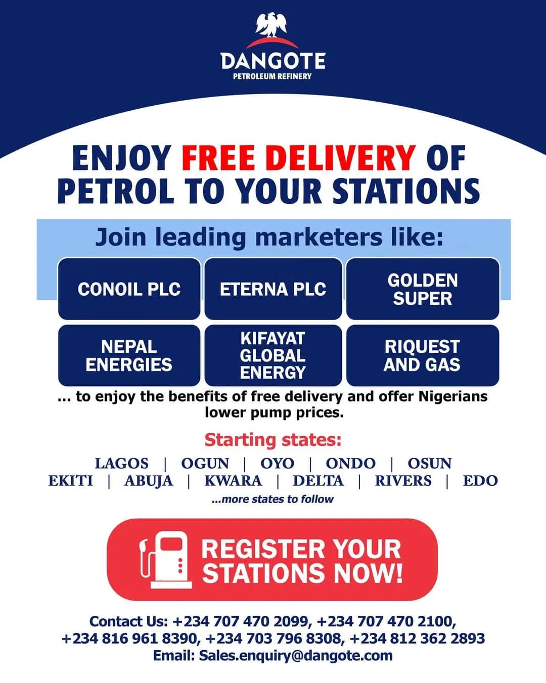 Conoil, Eterna Back Dangote’s Free Fuel Delivery